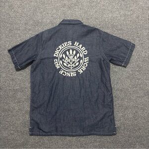 Urban Outfitters Dickies Denim Shirt Mens Small Dark Wash Button Up Oversized